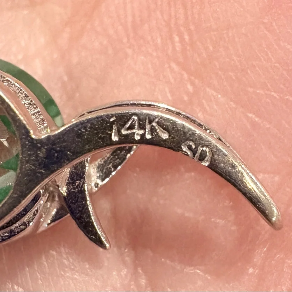 Vintage 14K Green Spinel Pendant: White Gold Crescent Abstract Slider Piece - Picture 14 of 14